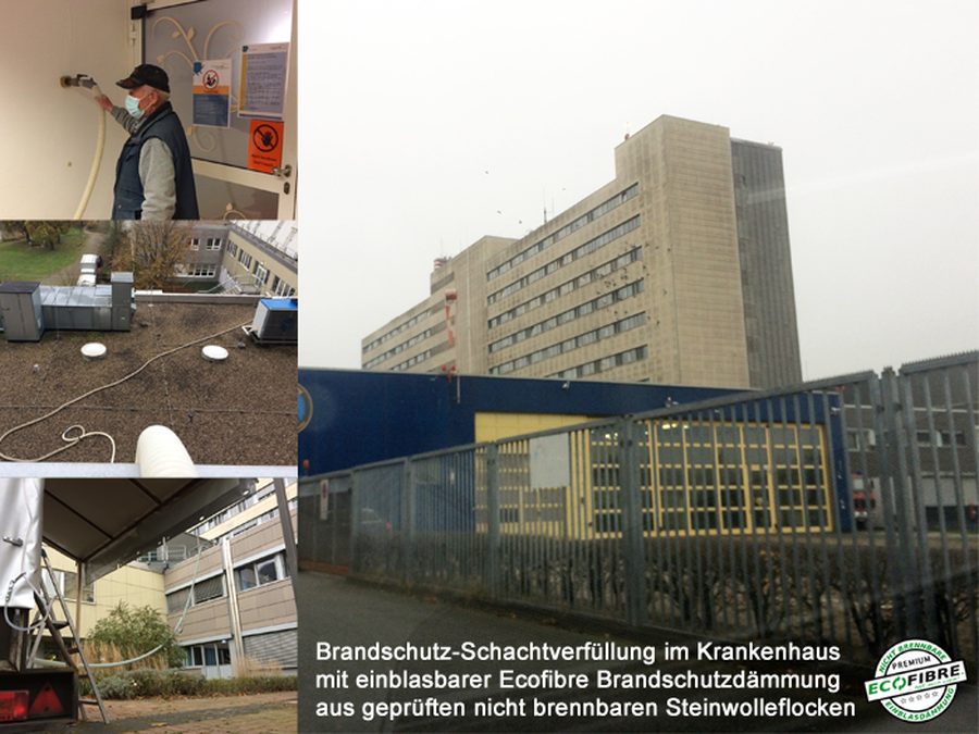 Brandschutz-Schachtverfüllung im Krankenhaus mit einblasbarer Ecofibre Brandschutzdämmung